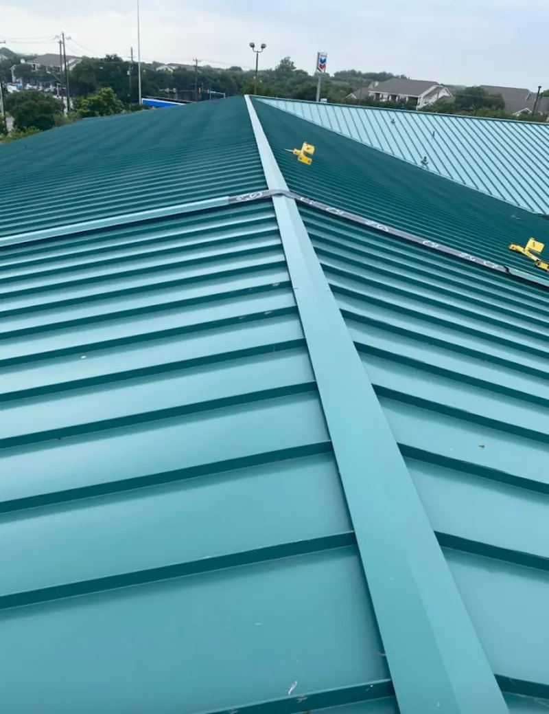 Green commercial metal roof ridge and valley for Metal Roof Repair in Old Bridge